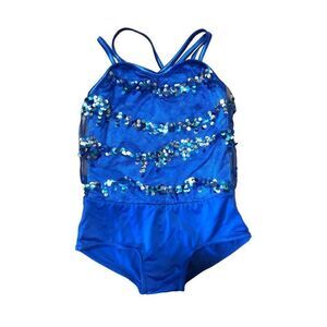 Weissman Blue Sequin Dance Skating Bodysuit Costume Girls Size IC